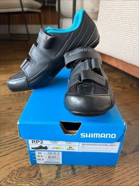 Shimano Dynalast Women’s Black/Blue Cycling Spin Shoes/Cleats with SPD Clips